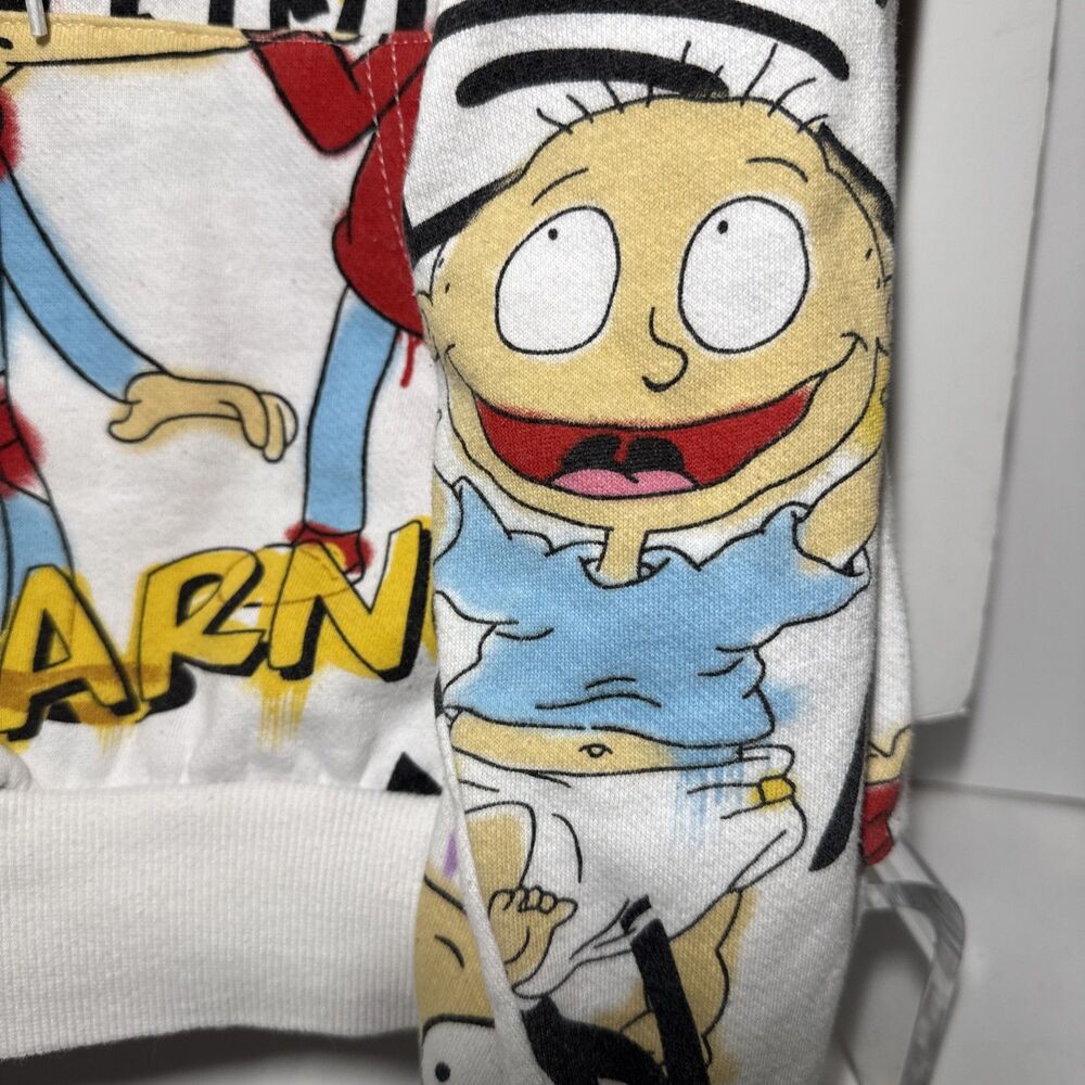 Nickelodeon Ren Stimpy Hey Arnold Rugrats Print ALL OVER Hoodie Y2K 90s Size L - Picture 4 of 6